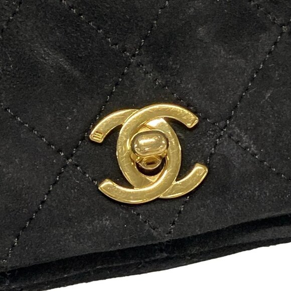 Auth CHANEL Mini Matelasse Black Suede Shoulder Bag Gold hardware - Picture 11 of 15